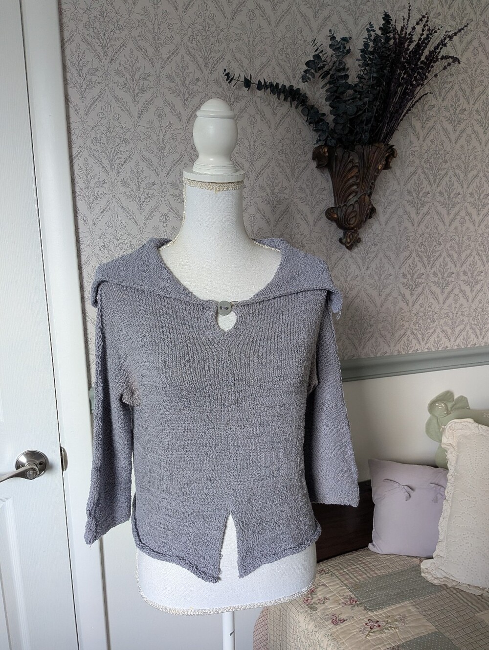 SKIF Art to Wear Cotton Linen Knit Sailor Collar Sweater